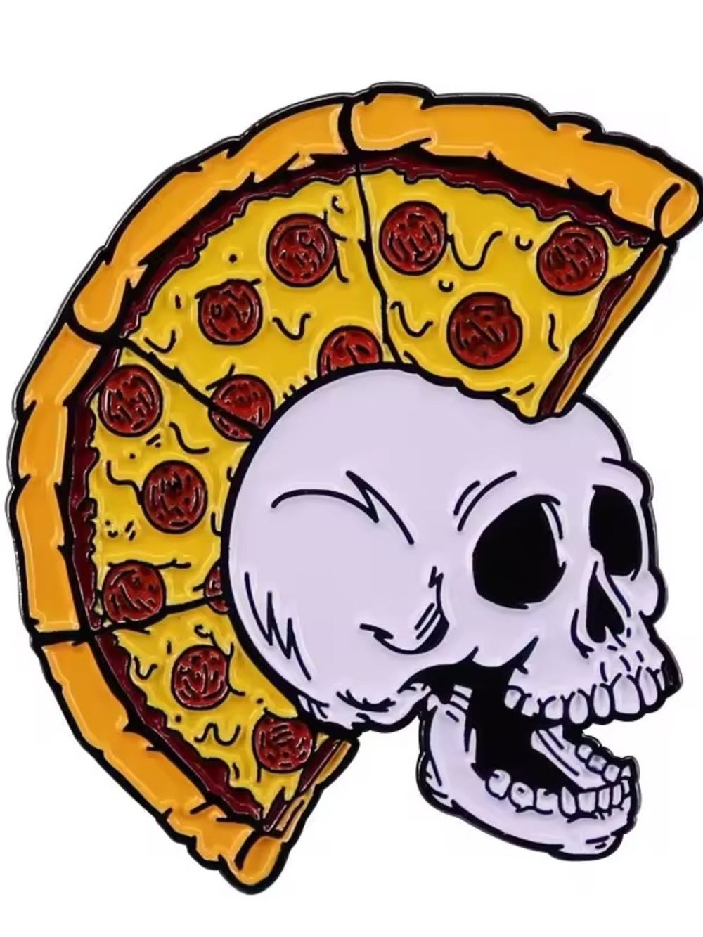 Pizza Mohawk Skull Enamel Pin
